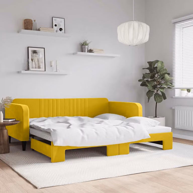 vidaXL Divano Letto con Letto Estraibile in Velluto Giallo 100x200 cm