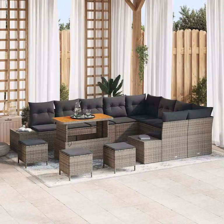 Maison Exclusive - Set da giardino composto da 13 pezzi, divano, colore grigio, realizzato in rattan sintetico