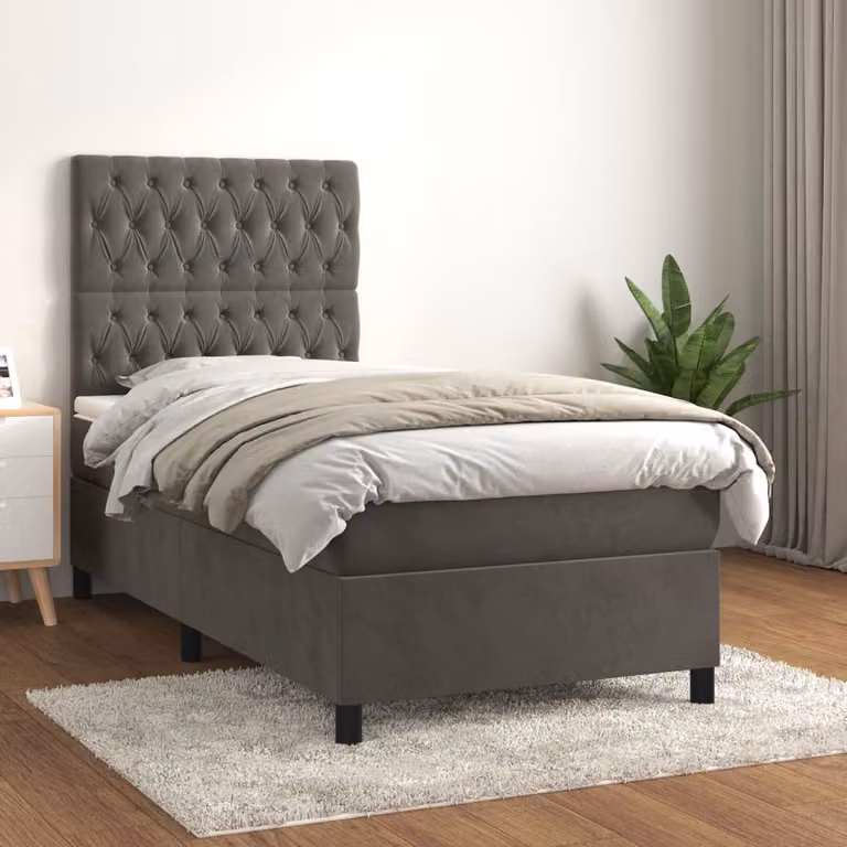 Letto Ibrido vidaXL con Giroletto a Molle e Materasso in Velluto Grigio e Bianco, L/P/H: 80 x 200 cm