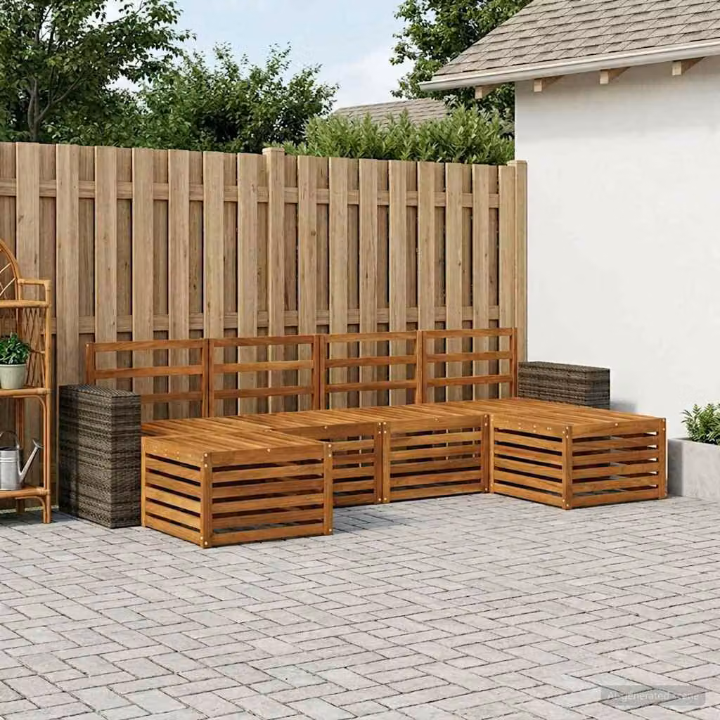 Set di divani da esterno vidaXL 6 pz a forma di L in legno di acacia marrone con pouf e moduli angolari
