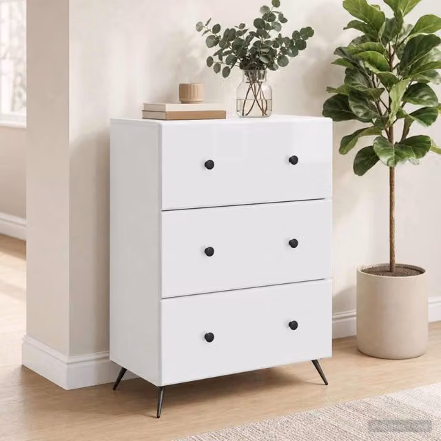 Mobile con Cassetti Moderno vidaXL Bianco in MDF e Metallo L/P/H: 66 x 34,5 x 90 cm