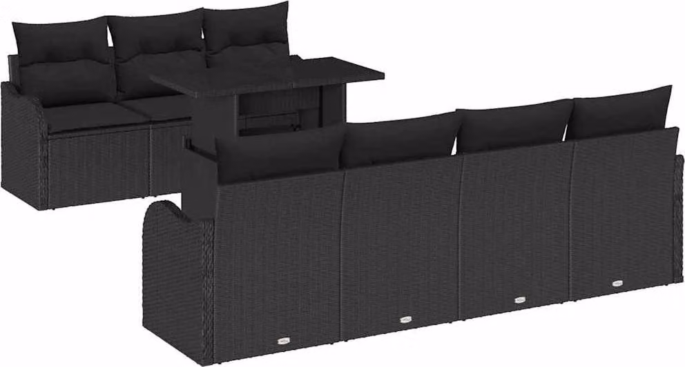 Set Divano da Giardino con cuscino 8 pcs Nero Poly Rattan