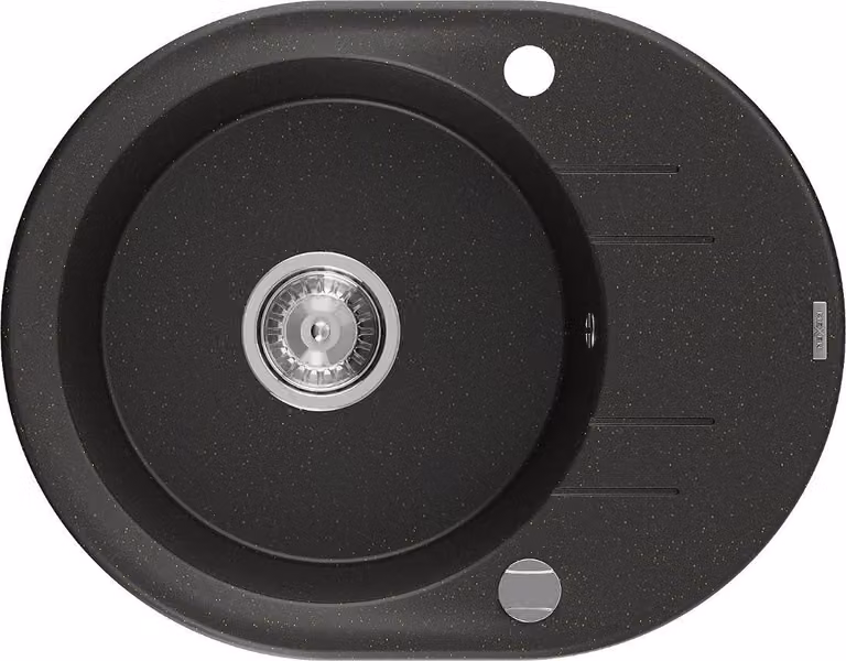 Mexen Kevin lavello in granito 1 vasca con sgocciolatoio 586 x 458 mm, nero/oro metallizzato, sifone cromato - 6517581005-75