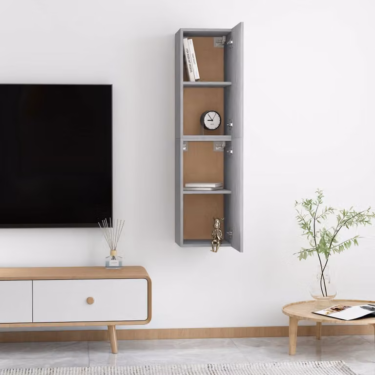 Set di 2 mobili da parete moderni vidaXL in legno ingegnerizzato, colore grigio cemento, L/P/H: 60 x 31 x 30 cm