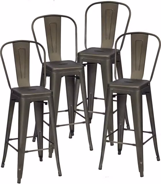 Set di 4 sedie per ristorante in metallo da 116cm, Sgabelli da bar eleganti con schienale rimovibile Grigio-Sgabelli da bar