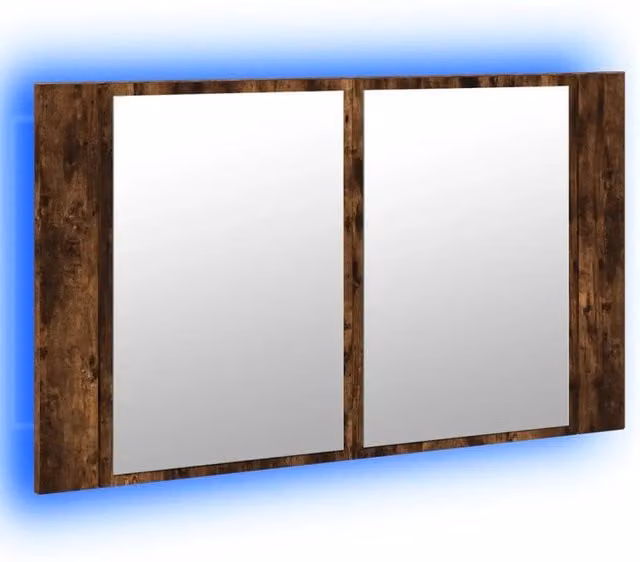 Armadietto con specchio a LED moderno per bagno 80 x 12 x 45 cm con pratico spazio portaoggetti atmosfera accogliente in legno multistrato rovere fumè 02_0049282