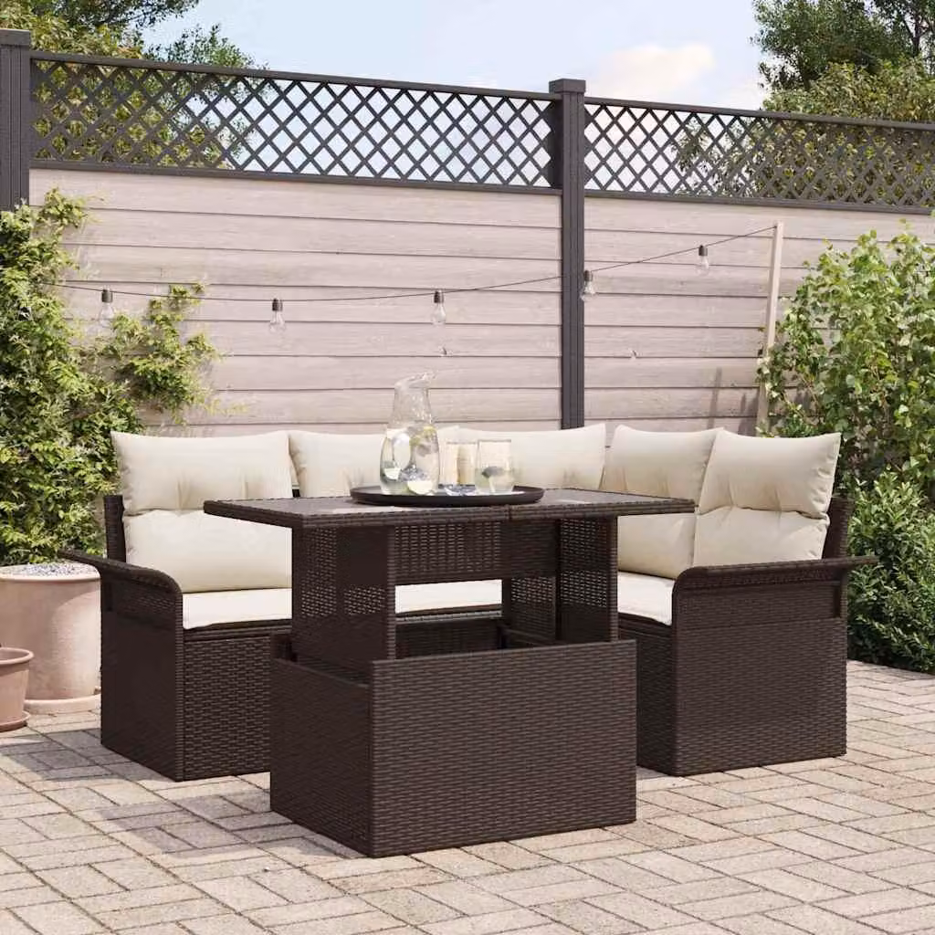 Maison Exclusive - Set Divano da Giardino con cuscino 5 pcs Marrone Poly Rattan