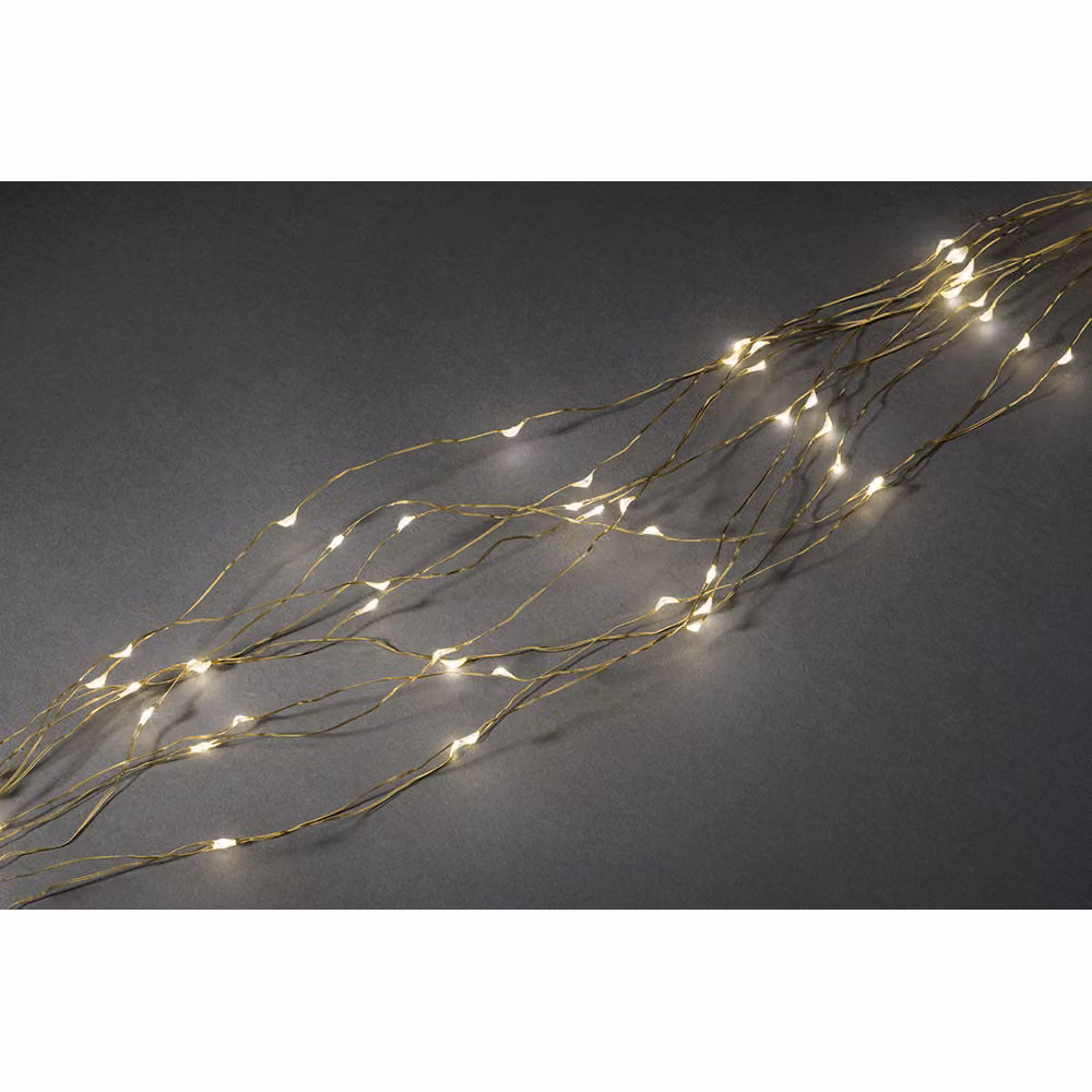 Konstsmide - LED drop tinsel 24 fili da 20 diodi ciascuno, 480 diodi bianco caldo, trasformatore interno da 12 V, filo color oro; 6382-180