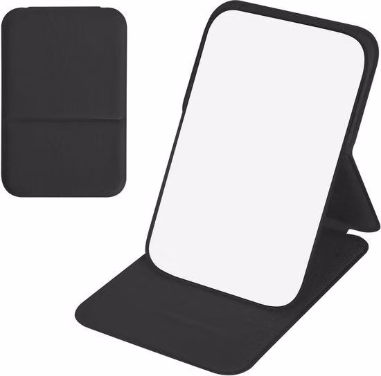 Specchio da trucco pieghevole, realizzato in (PU), portatile e adatto anche per essere posizionato su un tavolo