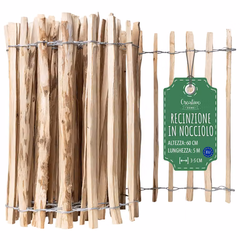 Creative Home Recinzione Bordura Giardino 60cm x 5m | Rotolo Legno Naturale Flessibile | Distanza rami: 3-5cm | Recinto Prato, Aiuole