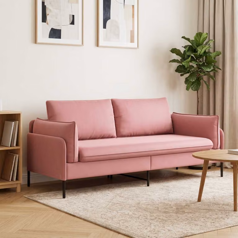 Divano 3-Persone Moderno vidaXL in Velluto Rosa L 222 cm x P 81 cm x H 89 cm