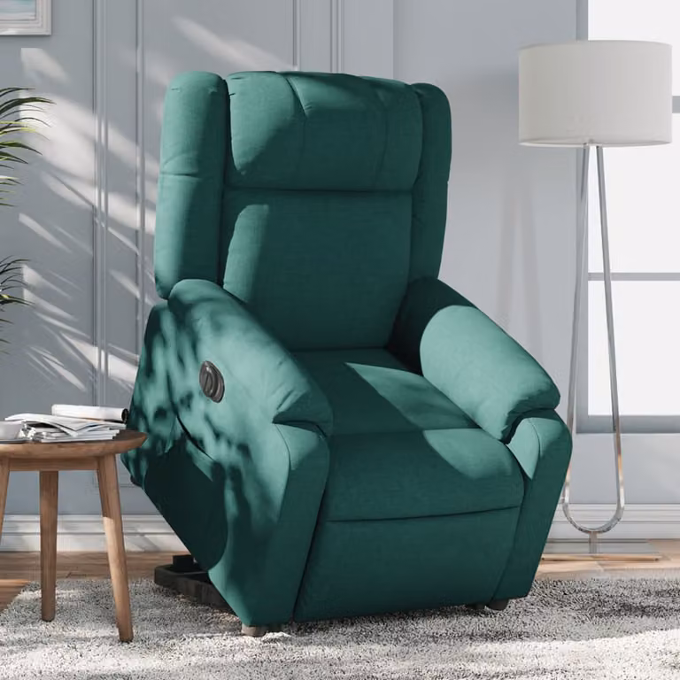 vidaXL Poltrona Alzapersona Reclinabile Elettrica Verde Scuro in Tessuto