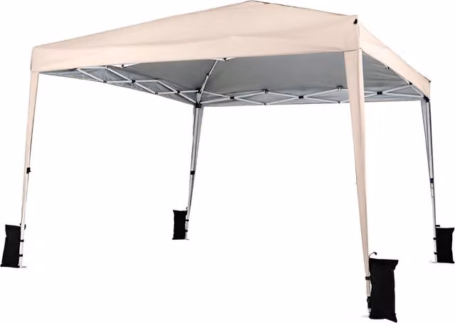 Gazebo da giardino 3 x 3 m pieghevole portatile e altezza regolabile, Tendone parasole con telo impermeabile e resistente Beige