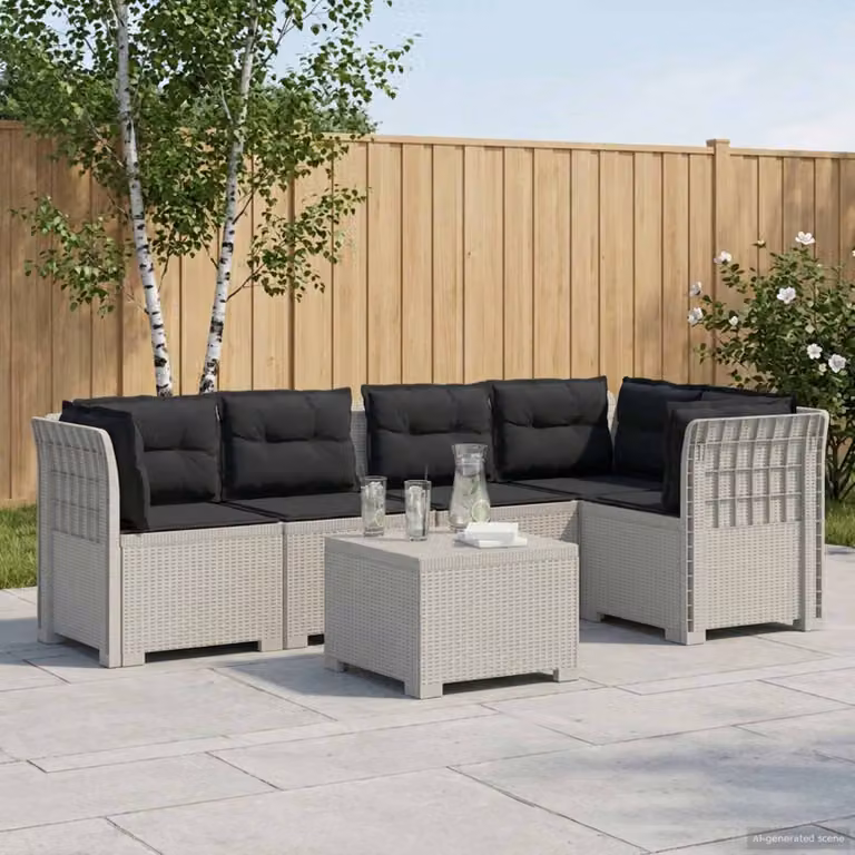 Set da giardino vidaXL con divano angolare a L, tavolo da caffè e cuscini in polyrattan bianco e antracite
