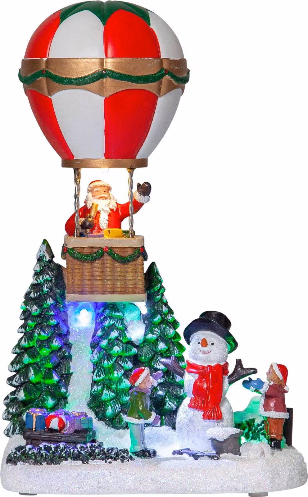 Decorazione illuminata a LED, scena invernale, pupazzo di neve, mongolfiera, H 25 cm