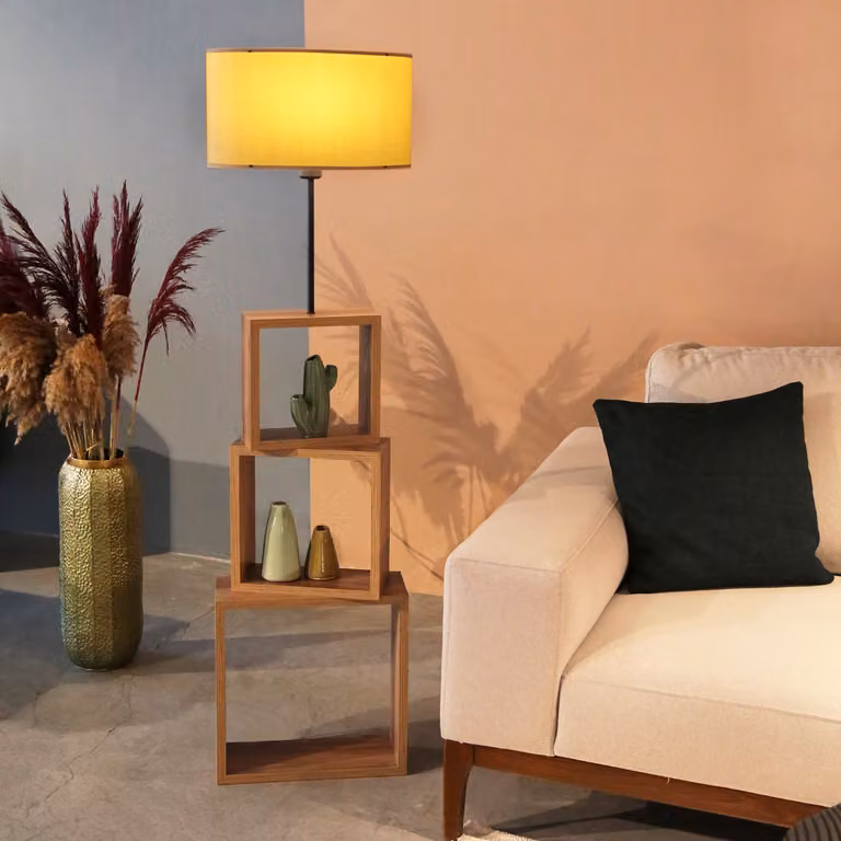 Opviq, AYD - 2904, lampada da terra, beige, legno, 20 x 37 x 140 cm