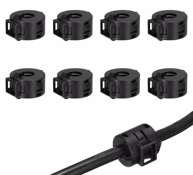Set di 8 anelli ferromagnetici, diametro interno 10 mm, da fissare a clip, filtro EMI per cavi
