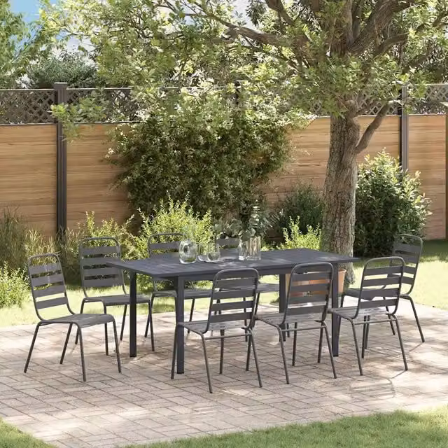 Set da pranzo moderno per giardino e terrazzo vidaXL in acciaio antracite, 9 pezzi