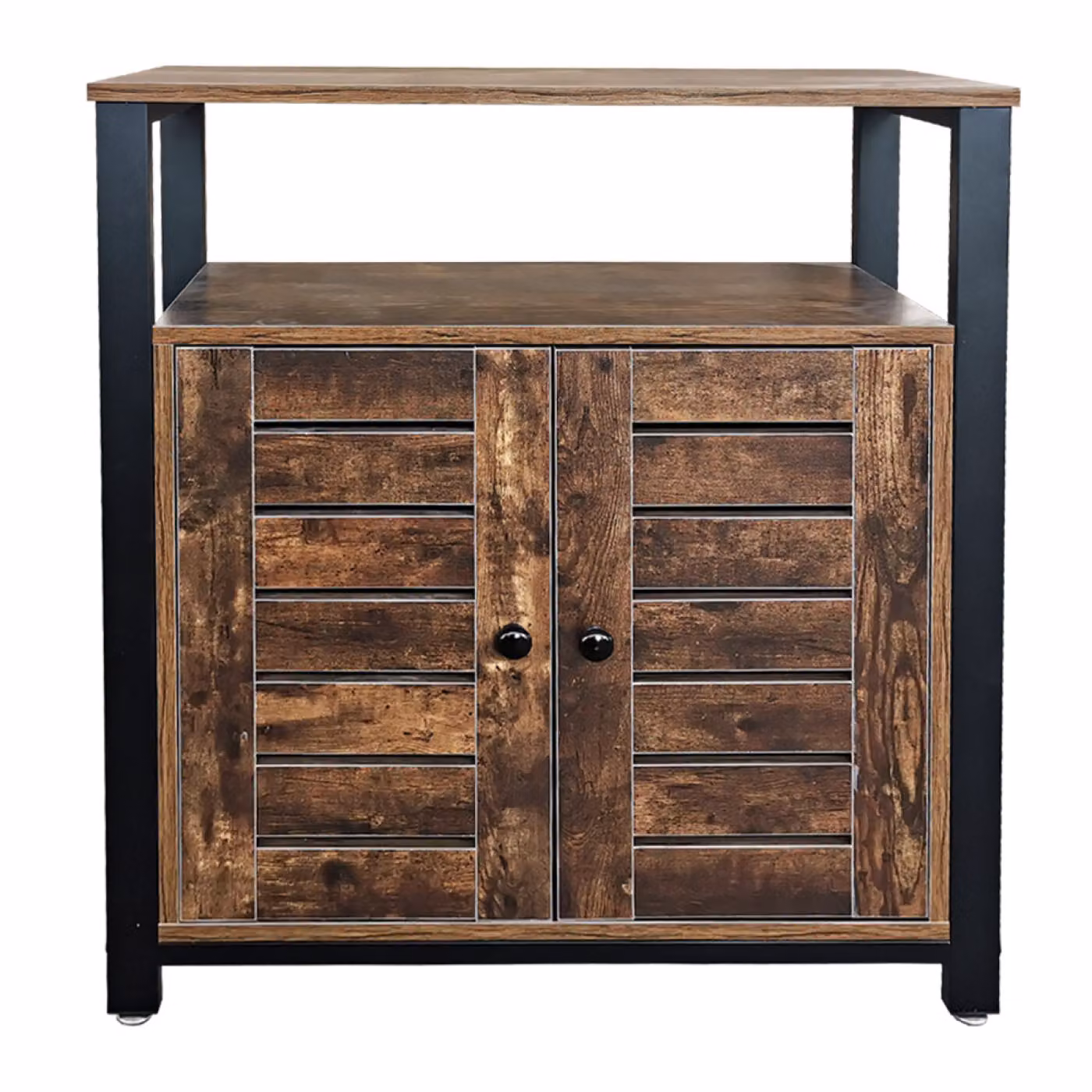 Credenza a muro in stile industriale vintage, design grintoso - libreria e mobile contenitore in metallo e legno