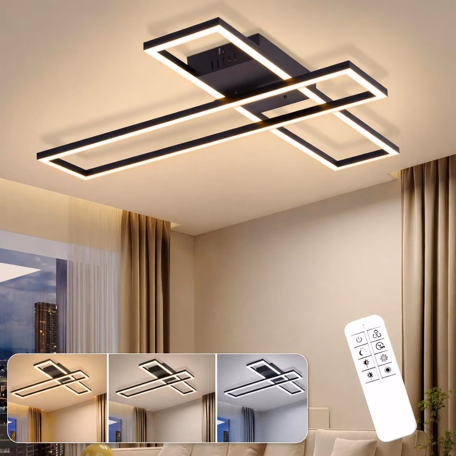 ZMH Lampada da soffitto per soggiorno Lampada a LED da soffitto 42W Lampada da soggiorno Lampada da cucina dimmerabile in continuo Nero Lampade da soffitto Illuminazione da soffitto per cucine