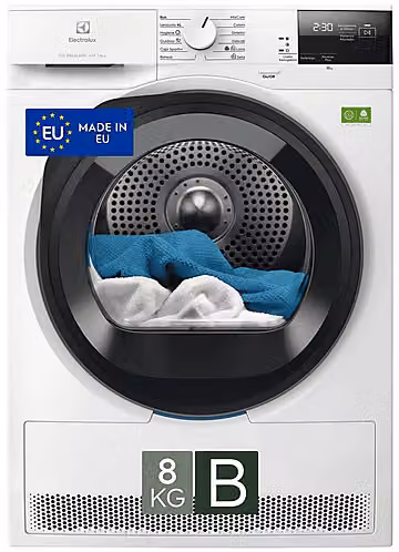 Asciugatrice a pompa di calore Electrolux EW7H28B, capacità 8 kg, Classe B, colore bianco, Profondità: 63,6 cm