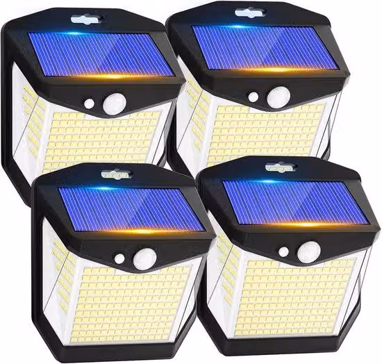 Set da 4 - Lampade solari con sensore di movimento - 248 LED, IP65, impermeabili - Sensore di movimento a 270° - Illuminazione da esterno automatica per giardino e cortile