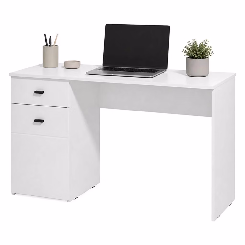 Scrivania moderna DMORA in MDF laminato bianco opaco L 140 cm x P 50 cm x H 77 cm – 2