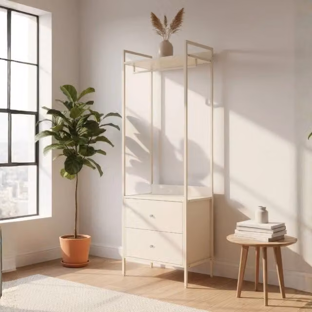 Mobile Ingresso Dhaka41A Beige con Appendiabiti, Ripiano e 2 Cassetti – 1