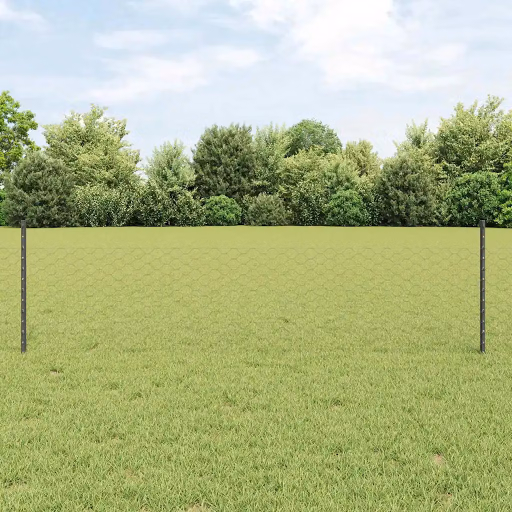 Recinzione esagonale con palo vidaXL in acciaio e PVC grigio, L: 100 cm, H: 50 cm