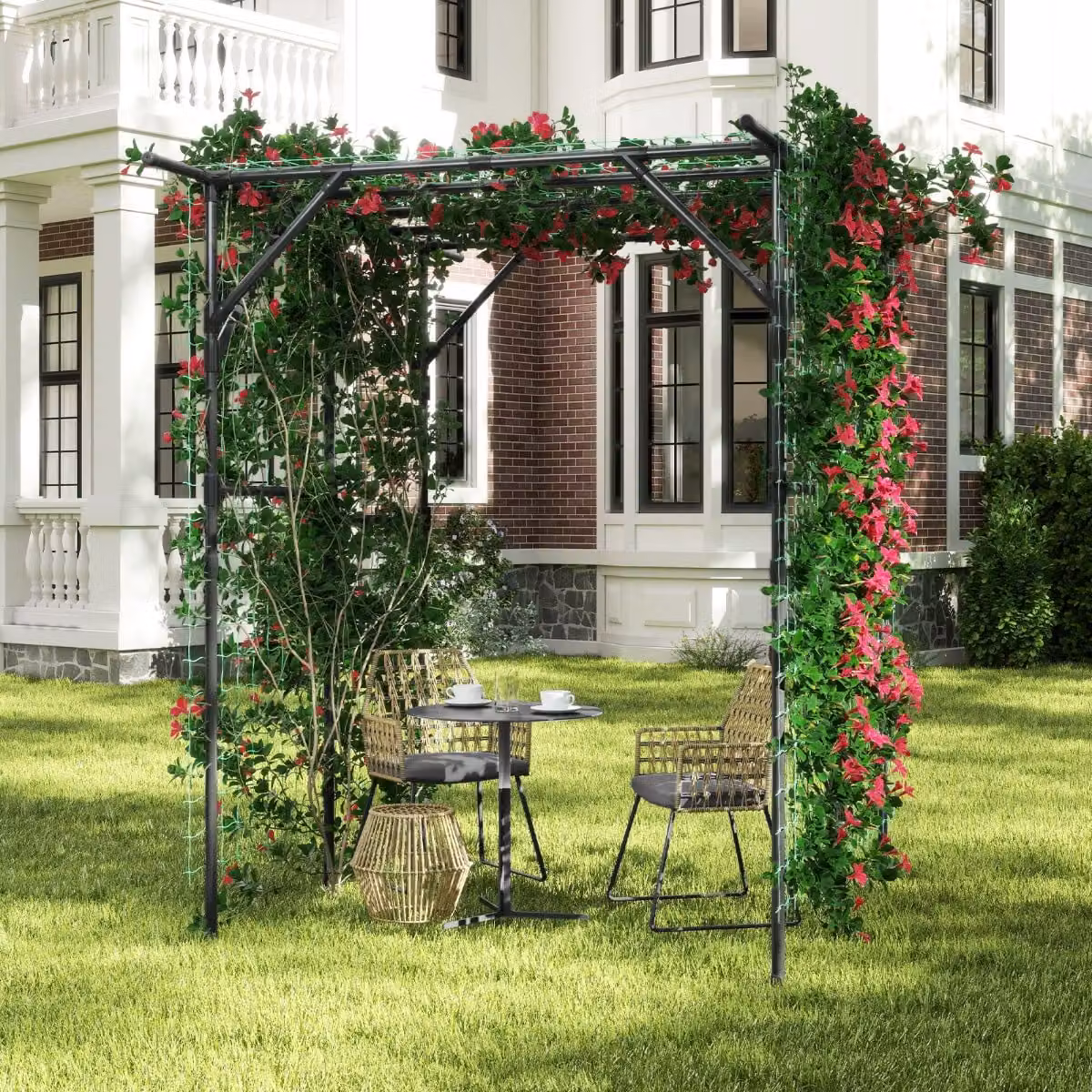 Arco da giardino a traliccio Costway in metallo con rivestimento in PE antiruggine per piante rampicanti, Nero, H: 197 cm, L: 150 cm, P: 150 cm