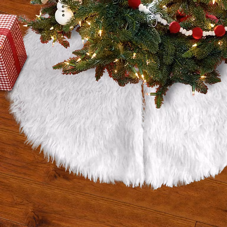 Jopassy Coperta per albero di Natale Coperta per albero di Natale Bianco di alta qualità in peluche + tessuto in pile per la decorazione dell'albero di Natale 122cm