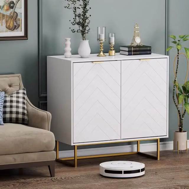 Madia credenza moderna UEV a 2 ante in legno e metallo bianco con ripiani regolabili 80x40x77,5 cm per soggiorno