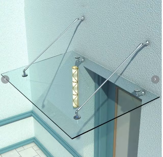 Pensilina da esterno WISHDOR in vetro temperato trasparente con supporti in acciaio inox, L: 150 cm, P: 90 cm, H: 6 cm