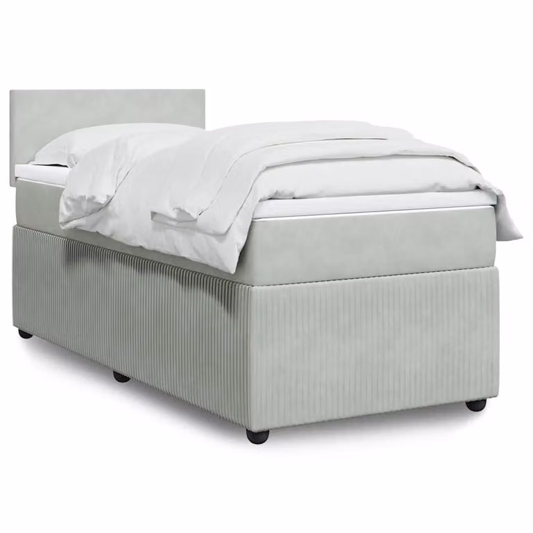 vidaXL Giroletto a Molle con Materasso Ibrido in Velluto Grigio e Bianco, L/P/H: 100 x 200 cm