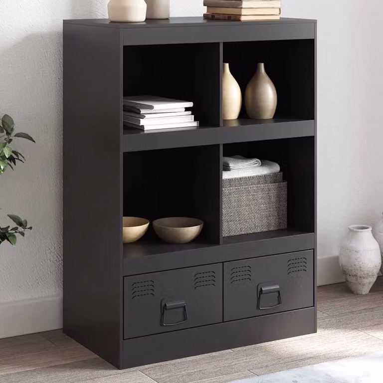 Credenza moderna vidaXL in metallo e MDF nera L: 67 cm, P: 39 cm, H: 95 cm