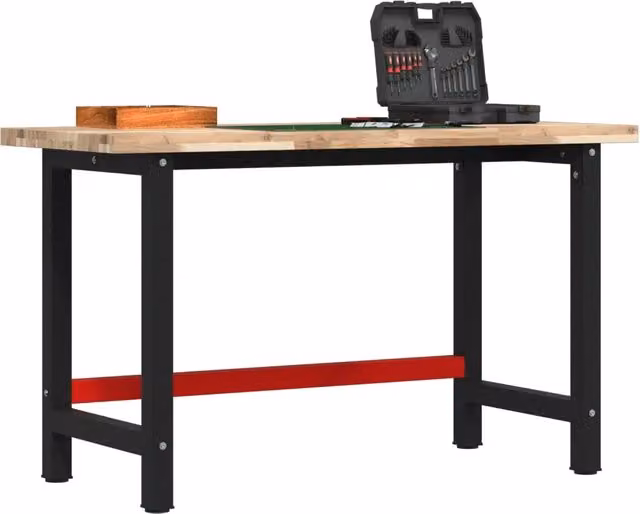 Banco da lavoro vidaXL in legno e metallo, rosso e nero, L/P/H: 120 x 79 x 57 cm