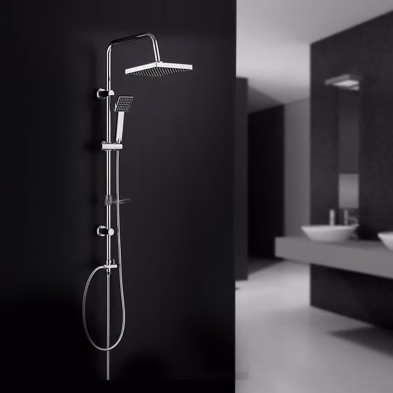 Set doccia, acciaio inossidabile, soffione quadrato, colore argento, per il bagno
