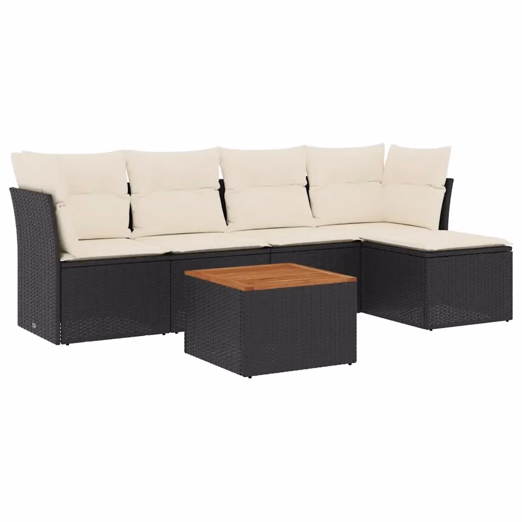 vidaXL Set Divano da Giardino a L 6 pz in Polyrattan Nero con Cuscini e Tavolino – 2