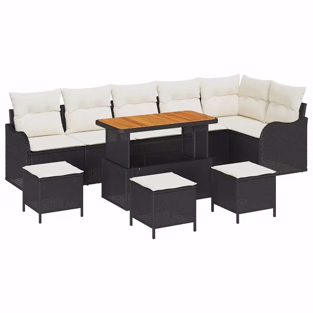 vidaXL Set Divano da Giardino Moderno a Forma di U con 10 Pezzi, Nero e Beige – 2