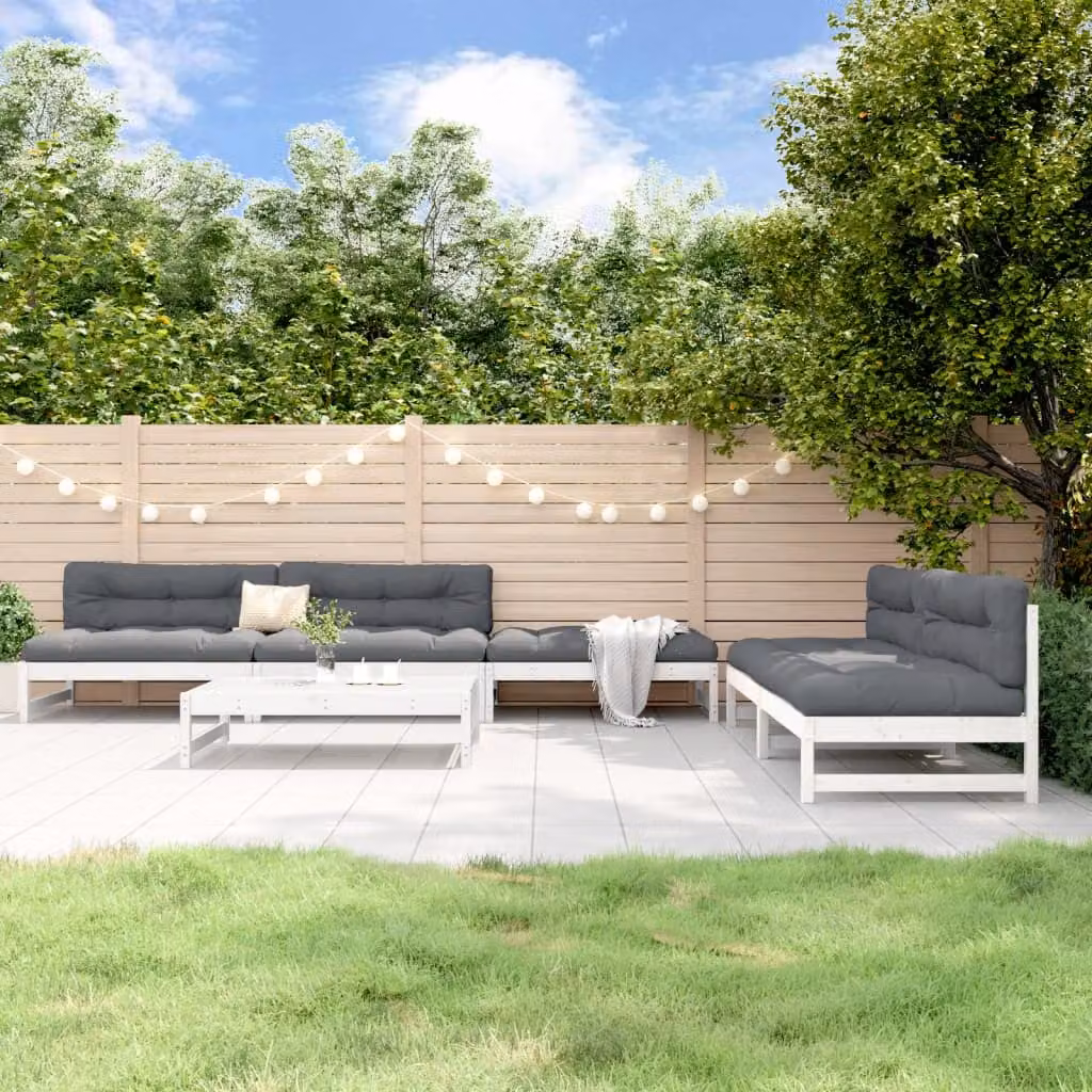 Set Salotto da Giardino vidaXL in Legno di Pino Bianco con Cuscini e Tavolino da 6 Pezzi