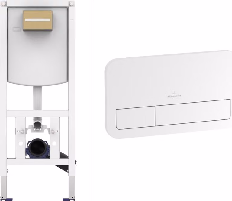 VILLEROY & BOCH Set di elementi a parete per WC, con tecnologia di risciacquo a doppio flusso e placca di comando bianca, incasso, set completo