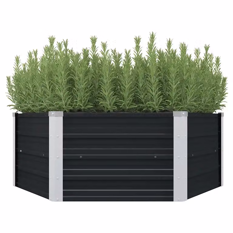 vidaXL Fioriera in Acciaio Zincato Antracite L: 129 cm, P: 129 cm, H: 45 cm