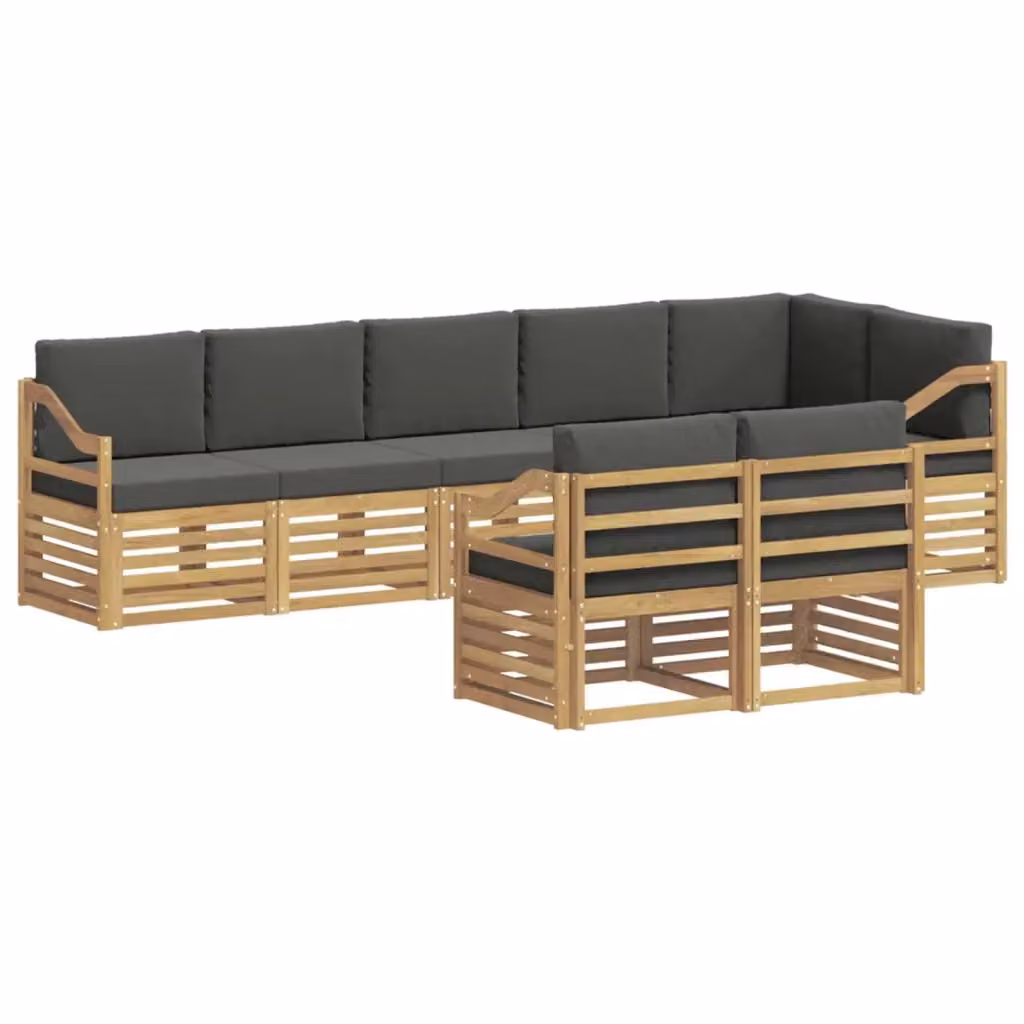 Set di divani da esterno a L vidaXL in legno di acacia con cuscini bianchi e antracite – 2