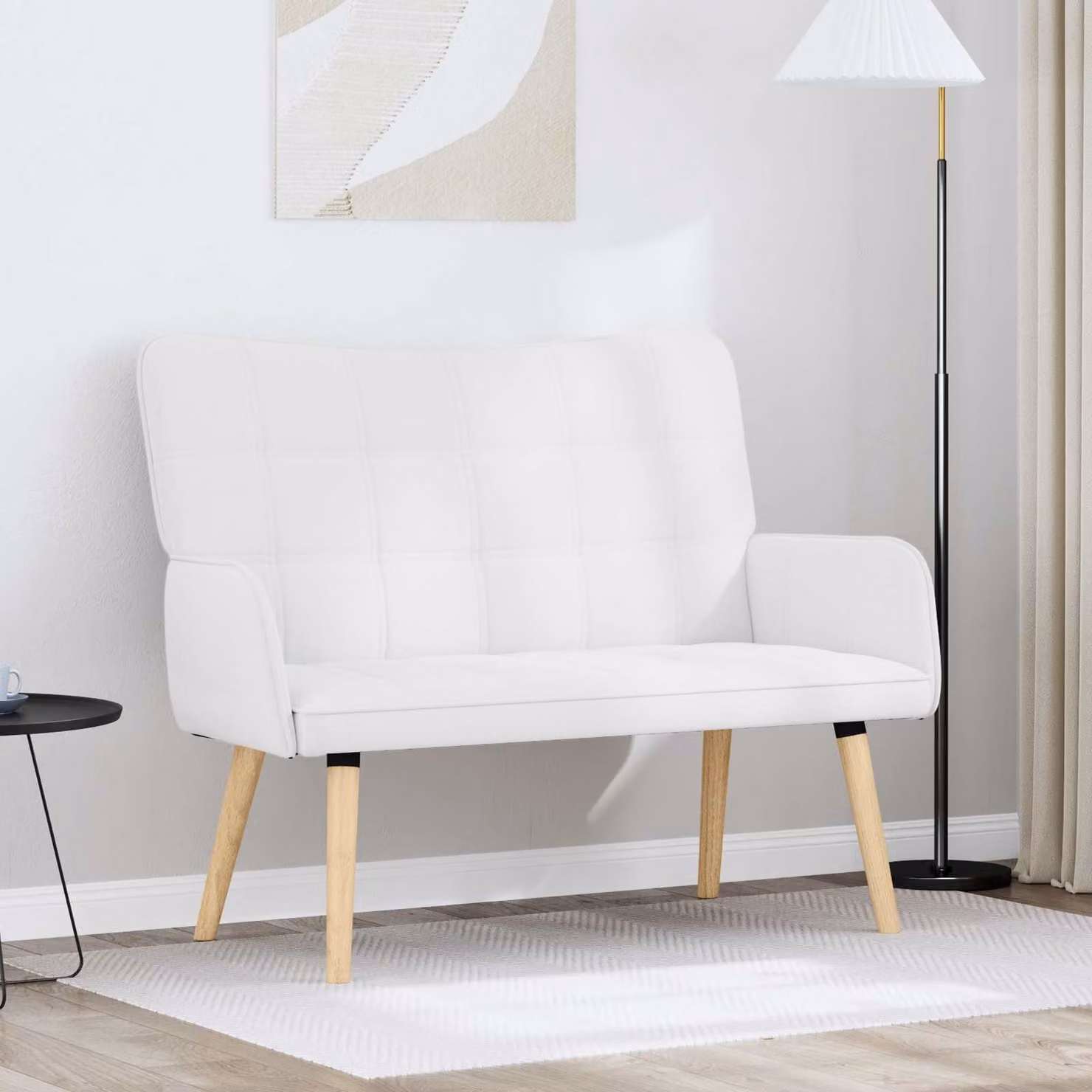 vidaXL Divano a 2 Posti in Tessuto Bianco e Marrone, Design Minimalista, L/P/H: 115 x 61 x 87 cm