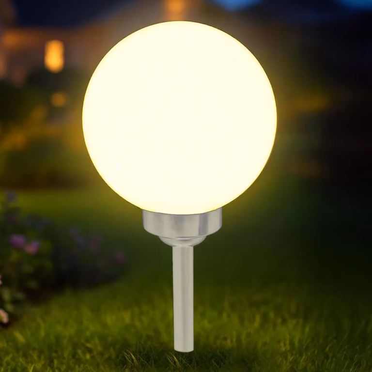 Lampada solare sferica bianco caldo con picchetto - Ø 15 cm - Lampada da giardino con supporto per balcone