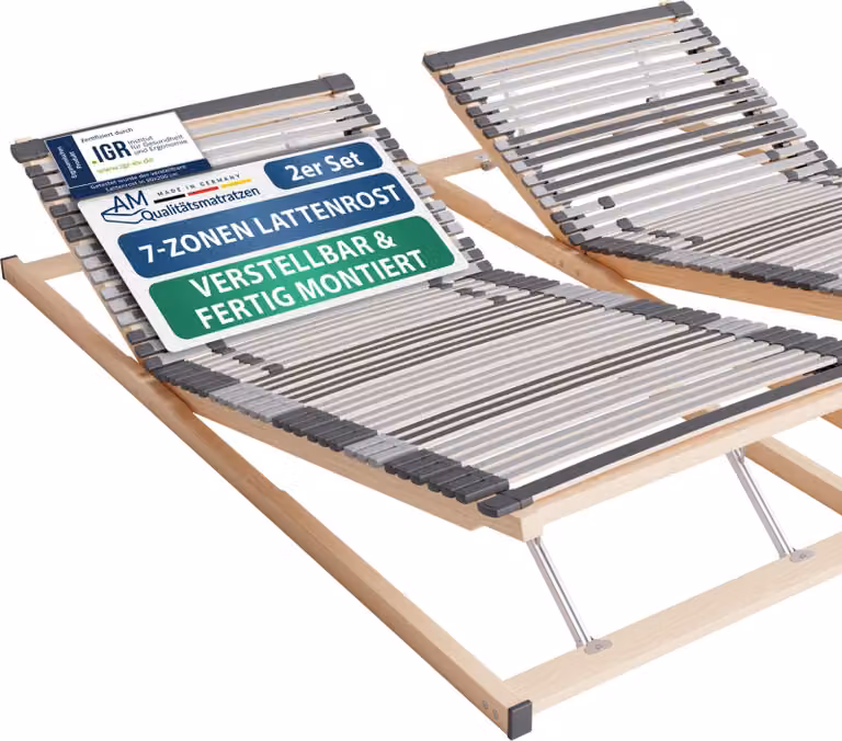Materassi di qualità AM | Rete a doghe ergonomica a 7 zone | 200x190 cm (2x 100x190 cm) | consegnato completamente assemblato | regolabile | 44 doghe in legno di molle | rete a doghe | 200 x 190 cm