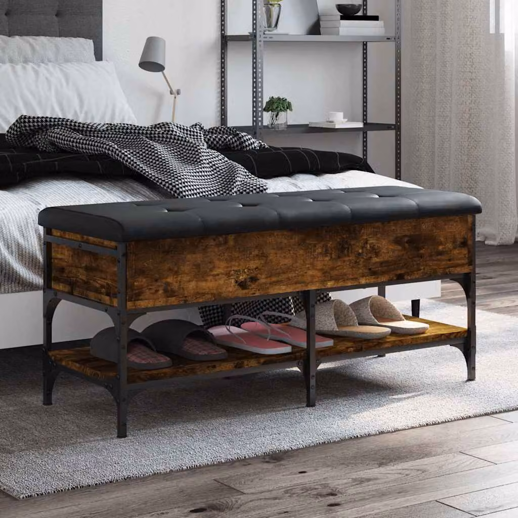 Panca porta scarpe vidaXL in legno e metallo stile industrial, colore rovere fumo e nero, L: 102 cm, P: 42 cm, H: 45 cm