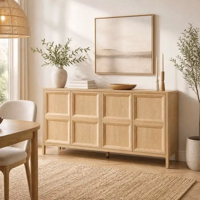 Sideboard 160x40x80 cm in MDF effetto rovere con apertura Tip-On e chiusura Soft-Close