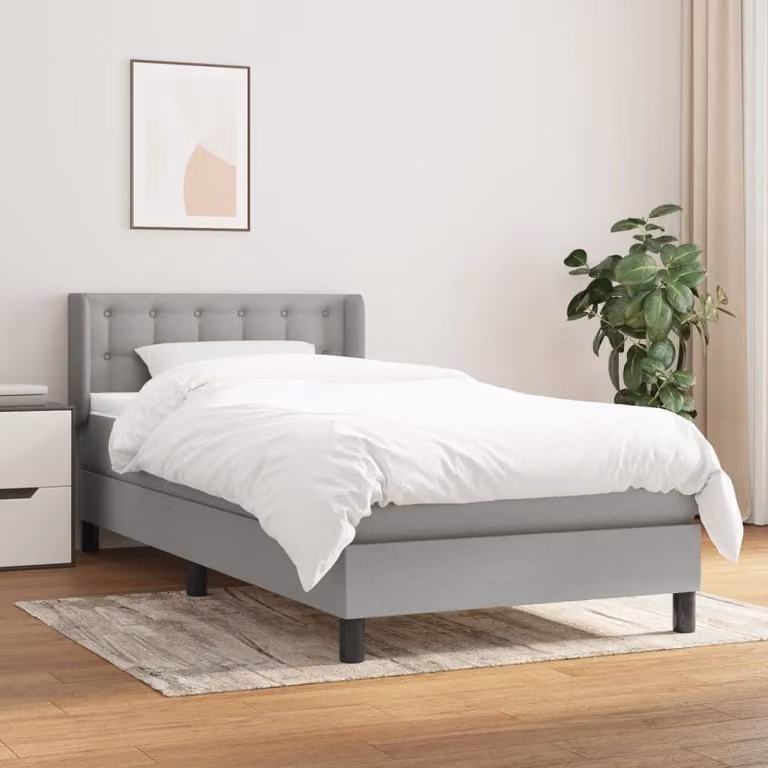 The Living Store Letto a molle con materasso grigio chiaro 90x190 cm in tessuto