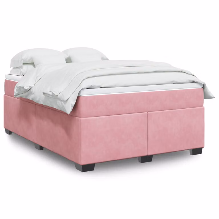 vidaXL Giroletto a Molle con Materasso Ibrido in Velluto Rosa e Bianco, L/P/H: 140 x 190 cm